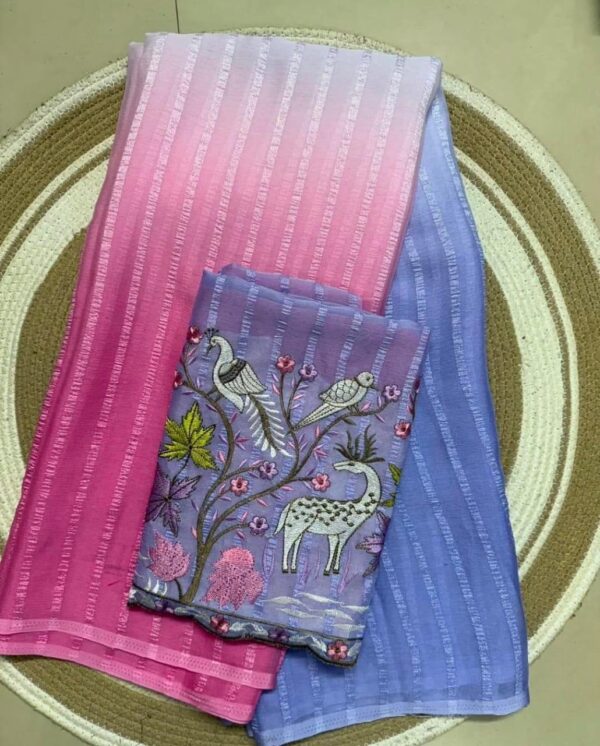 Soft Marbal Pading Saree – Super Hit Line Design with Embroidered Blouse - Image 3