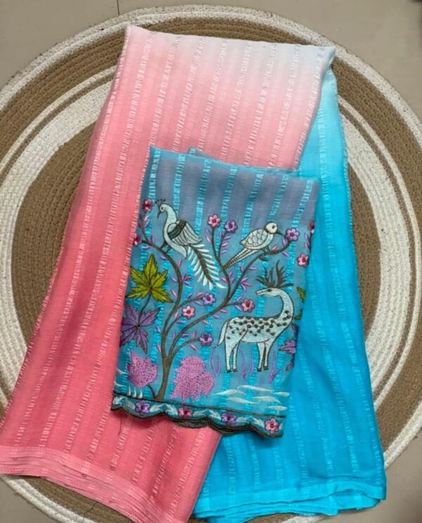 Soft Marbal Pading Saree – Super Hit Line Design with Embroidered Blouse - Image 4