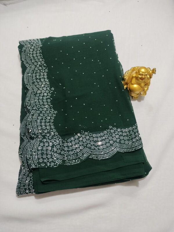 Georgette material - With blouse - Scalap border on Both side with Stone work - Image 3