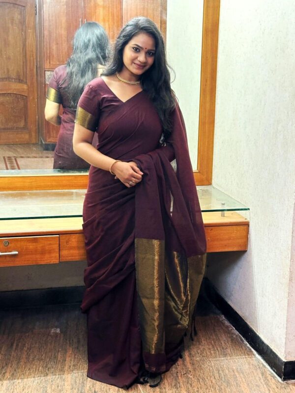 Nayanthara khadi cotton saree - Khadi cotton material - Zari pallu  - Zari pata sleeve blouse - Image 2