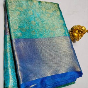 Banarasi Tissue Silk Saree – Peacock Blue Shade with Blouse