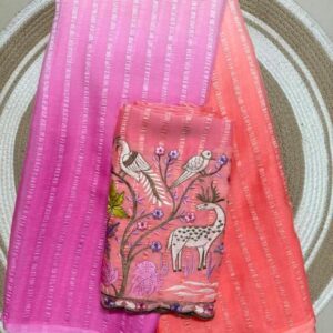 Soft Marbal Pading Saree – Super Hit Line Design with Embroidered Blouse