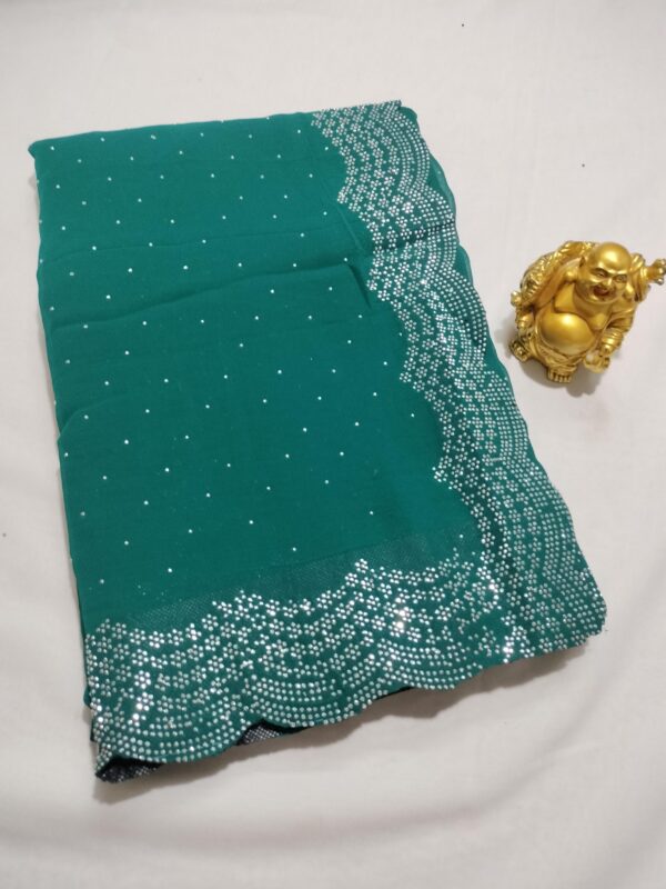 Georgette material - With blouse - Scalap border on Both side with Stone work - Image 2