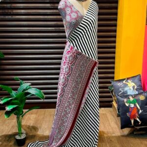 Model Silk Saree with Ajrakh Printed Blouse
