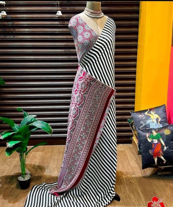 Model Silk Saree with Ajrakh Printed Blouse