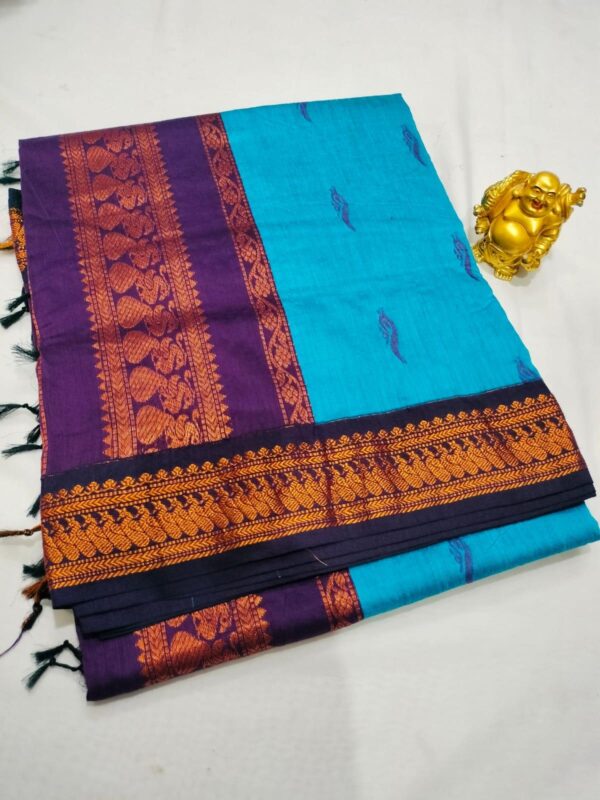 Kalayani Cotton saree material - With blouse - Contrast pallu and blouse - Image 3