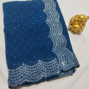 Georgette material - With blouse - Scalap border on Both side with Stone work