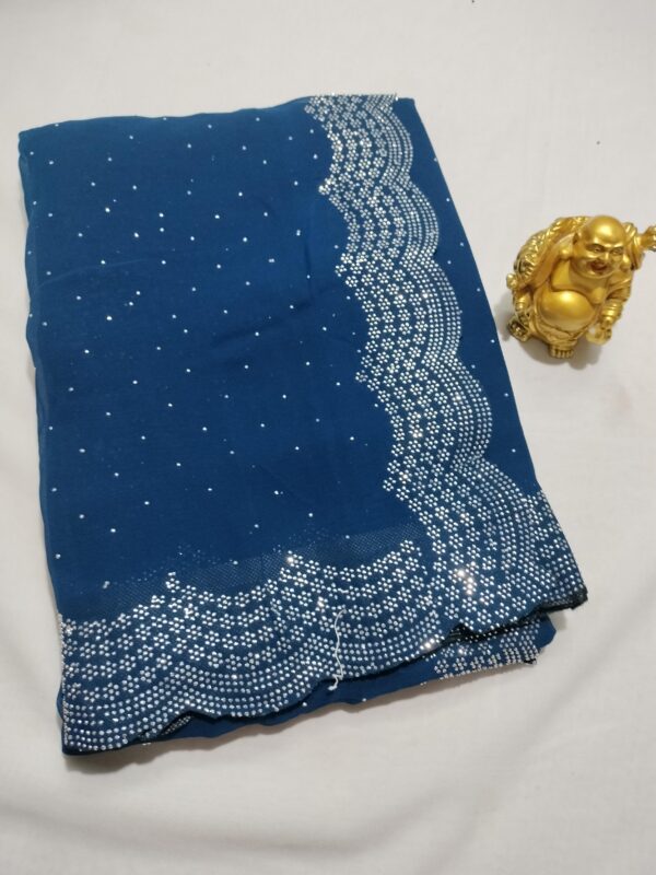 Georgette material - With blouse - Scalap border on Both side with Stone work