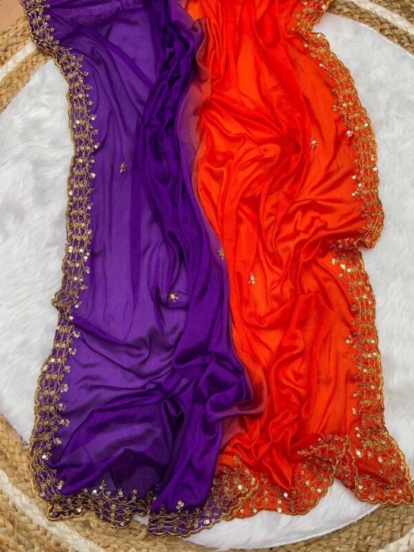 Chinon Silk material - Both sides sequence work with embroidery design - Image 7