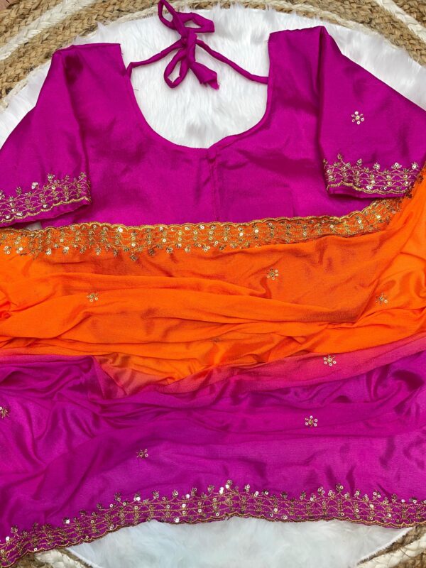 Chinon Silk material - Contrast colour  - Sequence work and embroidery work on both the sides