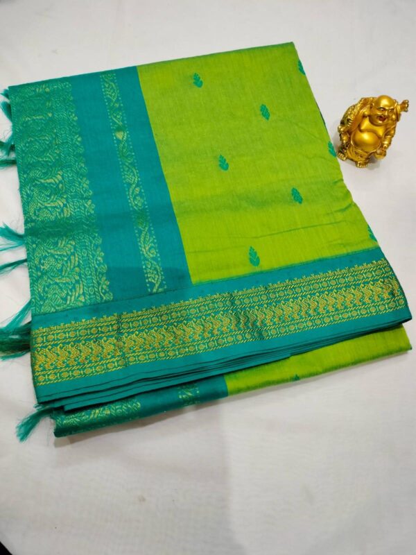 Kalayani Cotton saree material - With blouse - Contrast pallu and blouse - Image 2