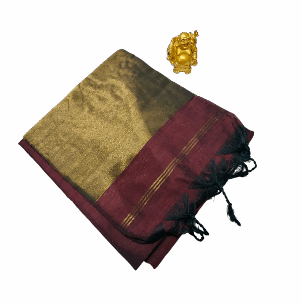 Nayanthara khadi cotton saree - Zari pallu  - Zari pata sleeve blouse - Image 4