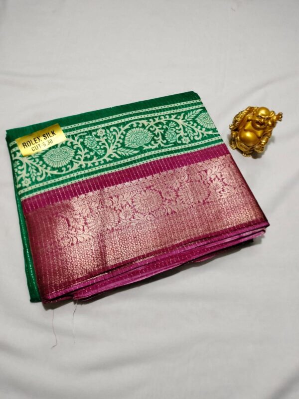 Rico dola silk saree - With blouse - Contrast zari weaving border on both sides - Image 2