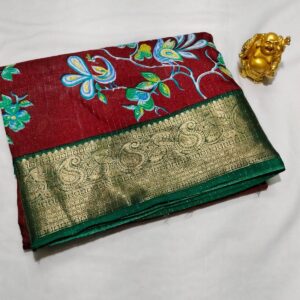 Rico dola silk saree - With blouse - Contrast zari weaving border on both sides