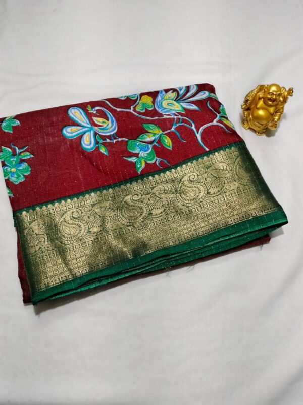 Rico dola silk saree - With blouse - Contrast zari weaving border on both sides