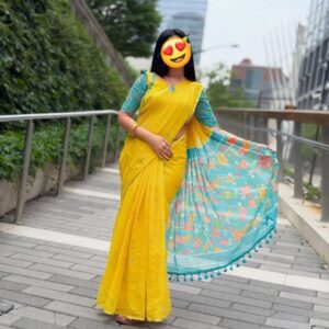 🤩Premium quality linen cotton saree🤩